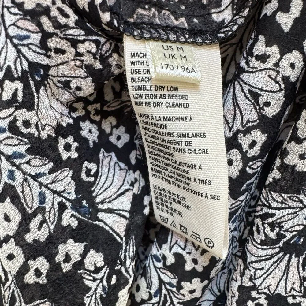 Free People Blouse Top Womens M Boho Dani Button Up Semi Sheer Floral Patchwork